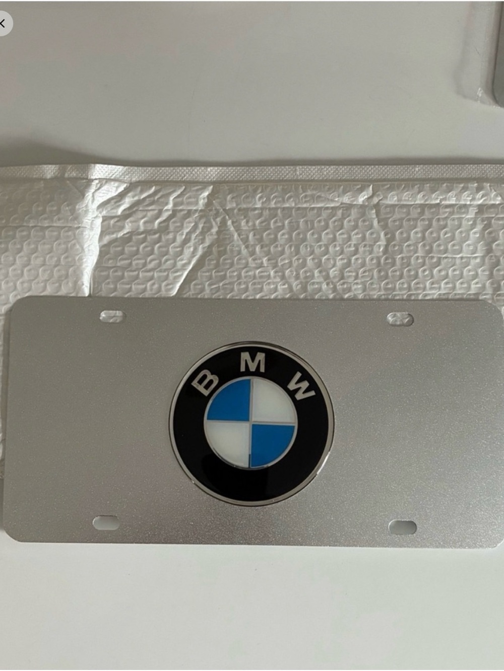 BMW Silver License Plate Frame with Blue and White Emblem